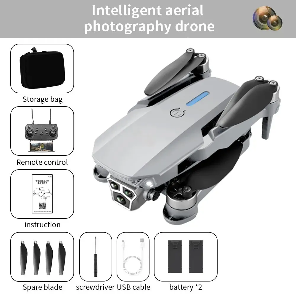FLH- Mini 2 Drone, Duel Camera , Duel Battery Brashless Intelligent Following UAV Dron Headless Mode Optical Flow Hover Professional FPV RC Drones E88