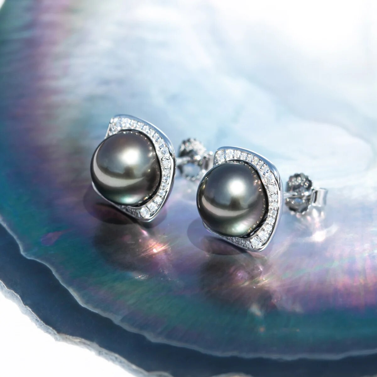 AnuJewel 9-10mm Natural Tahitian Pearl Stud Earrings With Cer S925 Sterling Silver High Luster Seawater Pearl Earrings For Woman. 