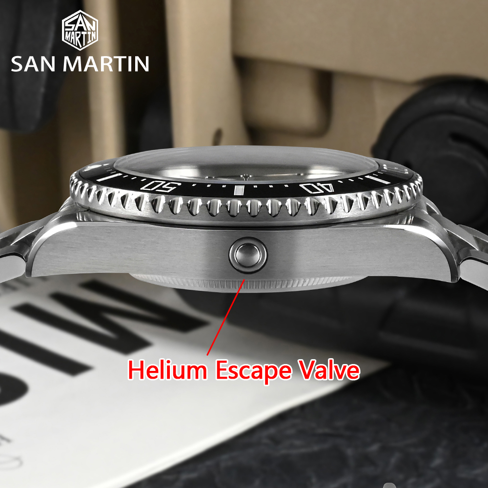 San Martin 40mm GR5 Titanium Luxury Men Diving Watch Helium Device Automatic Mechanical Watches Sapphire BGW-9 Waterproof 300m. 