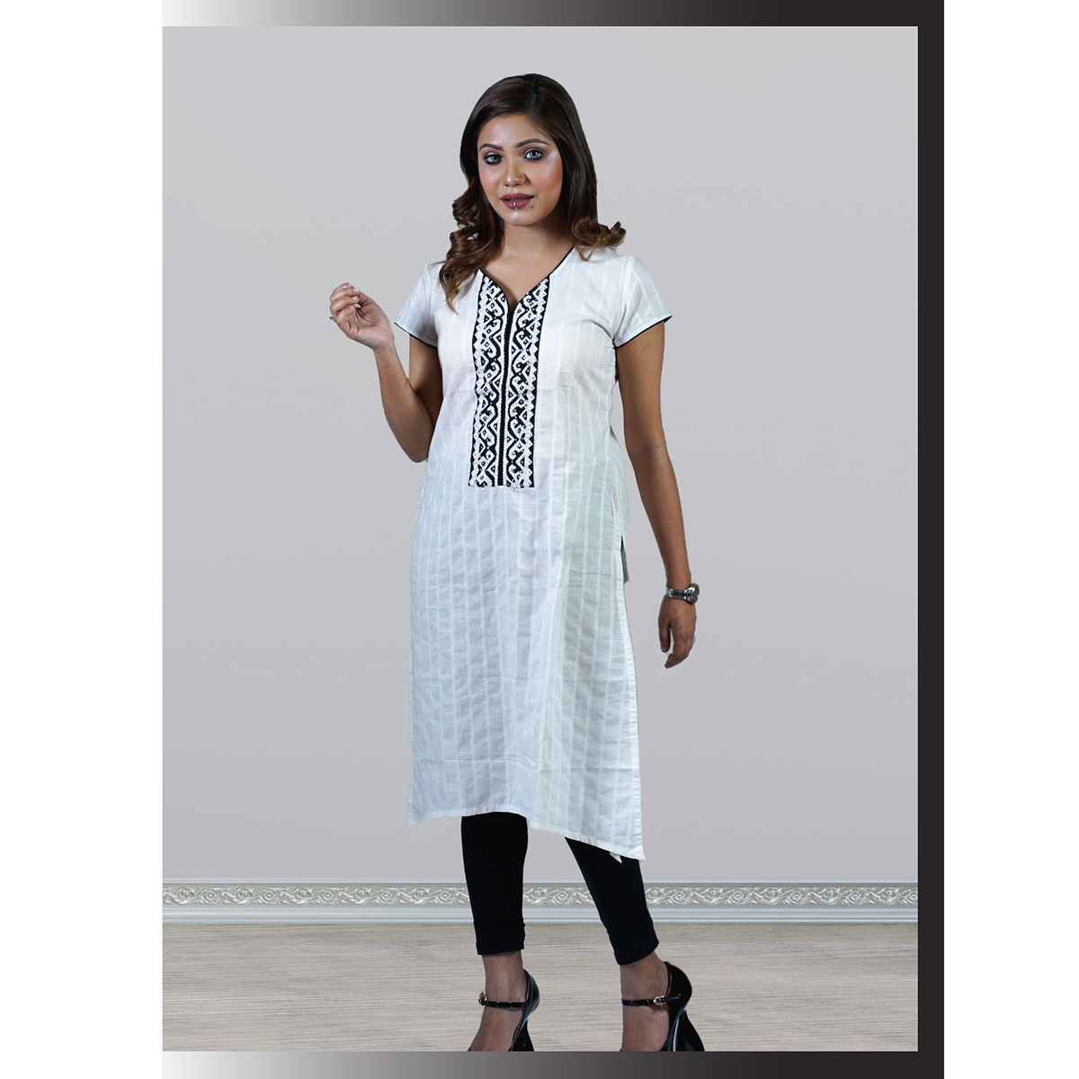 Sadakalo Sadakalo Black & White Cotton Premium Quality Single Kameez for Women's
