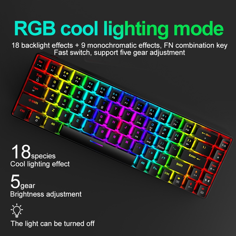 ZIYOU LANG T8 68 Keys RGB Luminous Gaming Mechanical Keyboard, Cable Length:1.6m. 