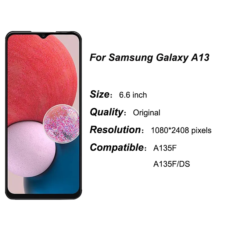 LCD With Frame For Samsung Galaxy A13 4G A135 A135M A135F Display Touch Screen Digitizer Assembly Replacement Parts. 