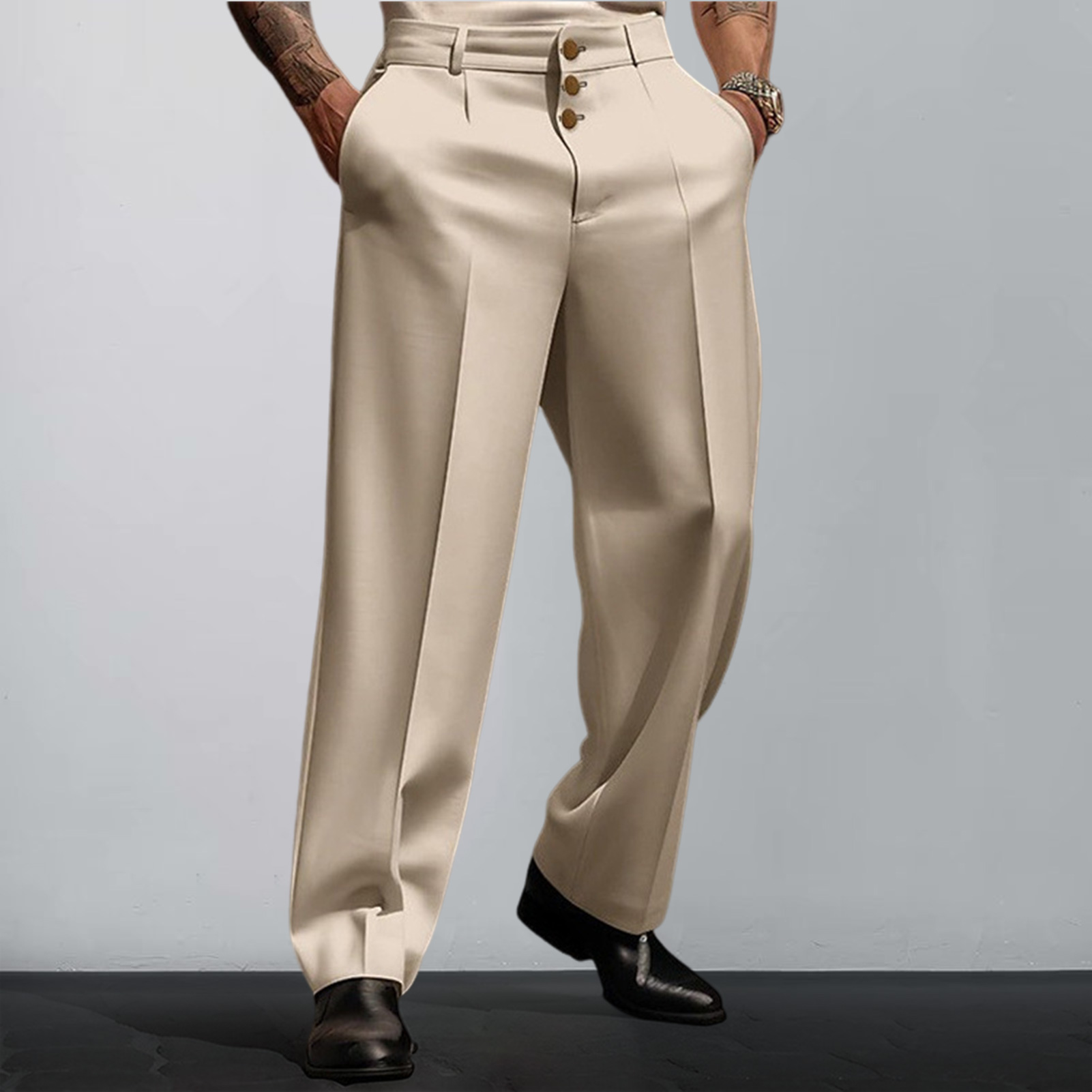 Quasar Solid Color Suit Pants Classic Men's Business Pants with Pockets Button Closure Formal Office Trousers for Style Men Suit Pants. 