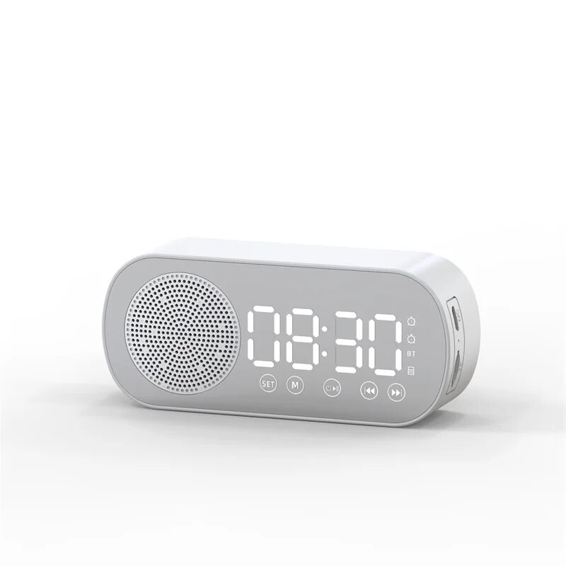 New Desk Speaker Clock Bluetooth Speaker FM Radio Alarm Clock HiFi Sound HD Mirror Screen Support TF Card for Bedroom Clock. 