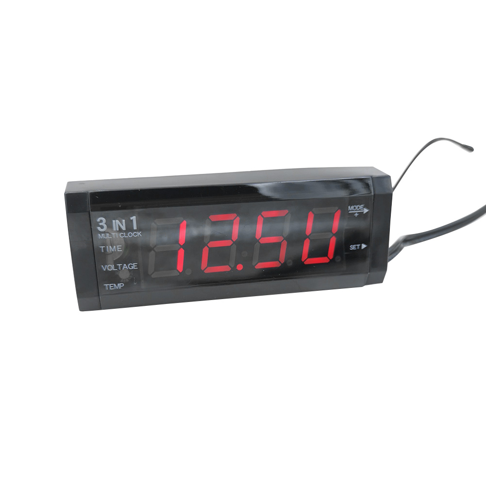【DATA FROG Global MALL】3 In 1 Car Portable Digital Interior Accessories Voltmeter Thermometer LCD Screen Easy Install Electronic Clock Red Blue Light