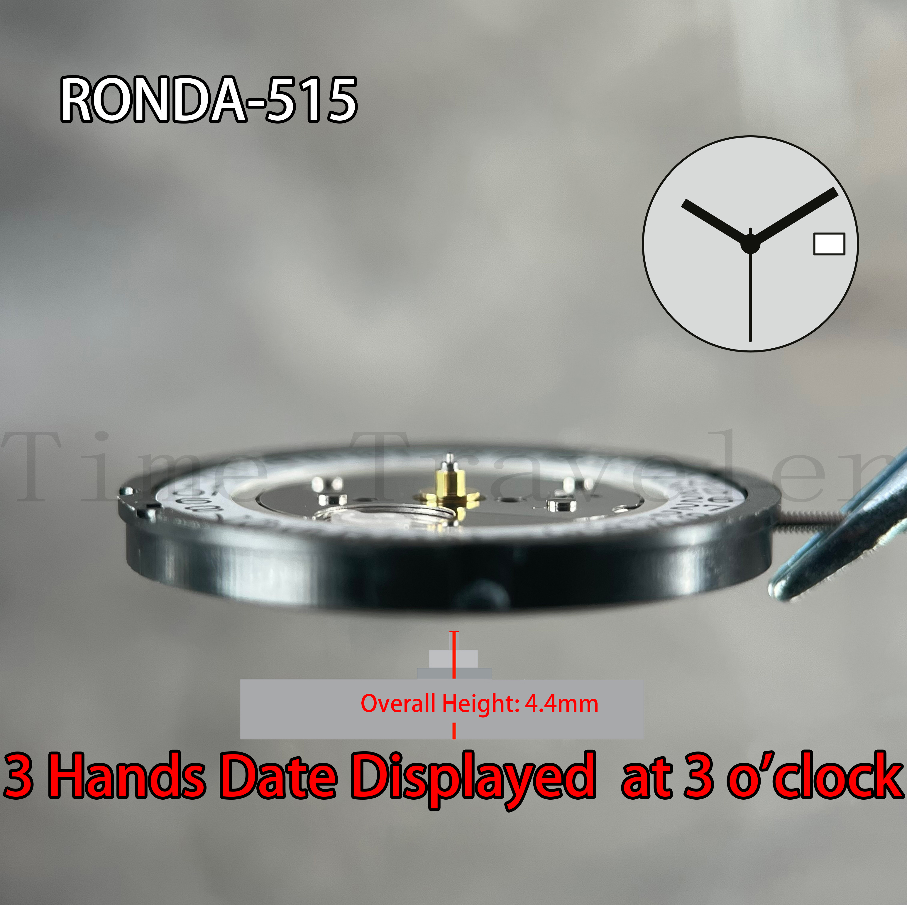 515 Ronda Quartz Movement Powertech Ronda-515-3 Size 3mm 11''' 25.60 Mm 3 Hands Date Displayed At 3 O'clock. 