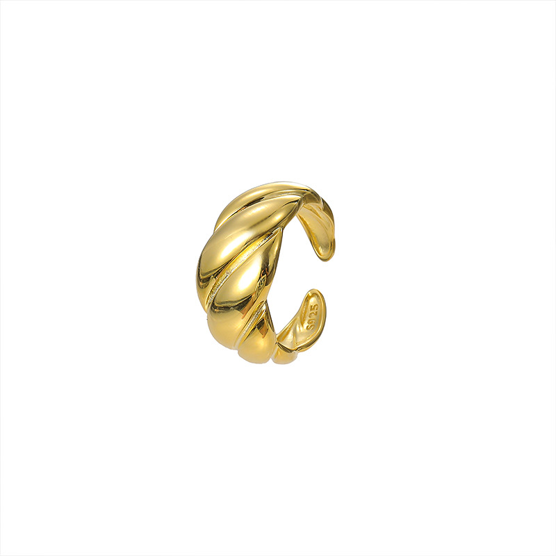 Under the Banyan Tree, S925 Silver European and American Croissant, Ripple Ring, Cross-border Retro Niche Design, ins Stripe Ring Tide. 