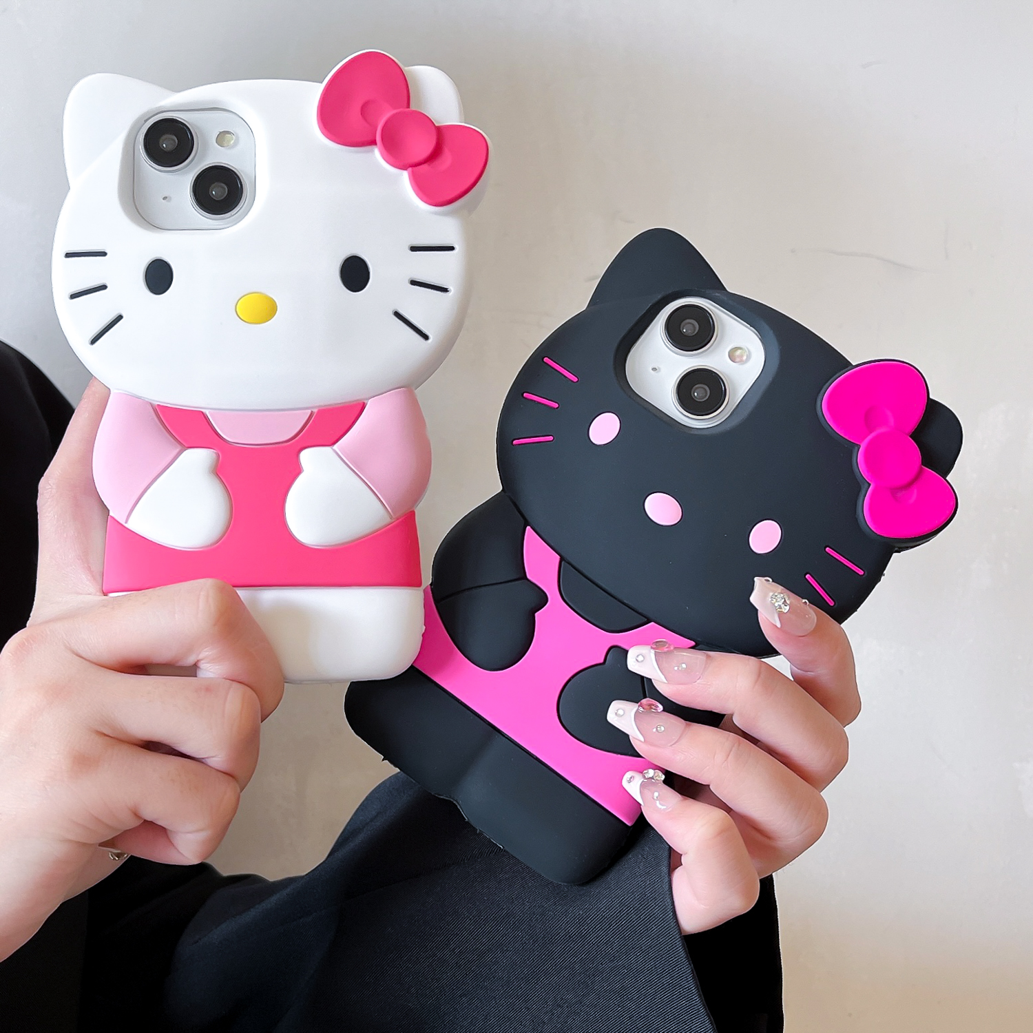 For iPhone 15 14 Plus 13 Pro Max 12 Mini 11 X XS Max XR 7 8 SErelax Color Bowknot Hello Kitty Cartoon Silicon Back Soft Phone Case