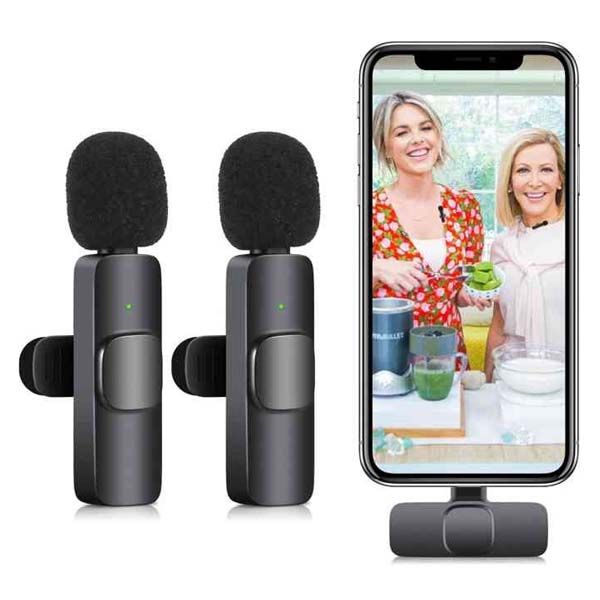 K9 Wireless Lavalier Microphone Upgraded Plug-Play Auto-Syncs Mic For Vlogs Interview Youtubers (NO APP or Bluetooth Needed). 
