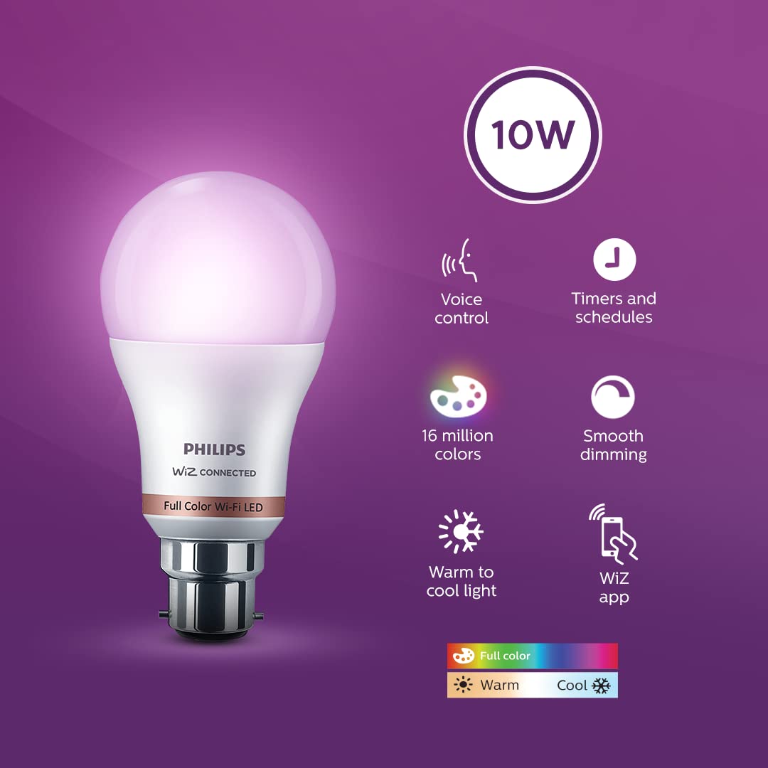 PHILIPS 10W Smart LED Bulb, Wiz Wi-Fi Enabled, Compatible with Amazon Alexa and Google Assistant. 