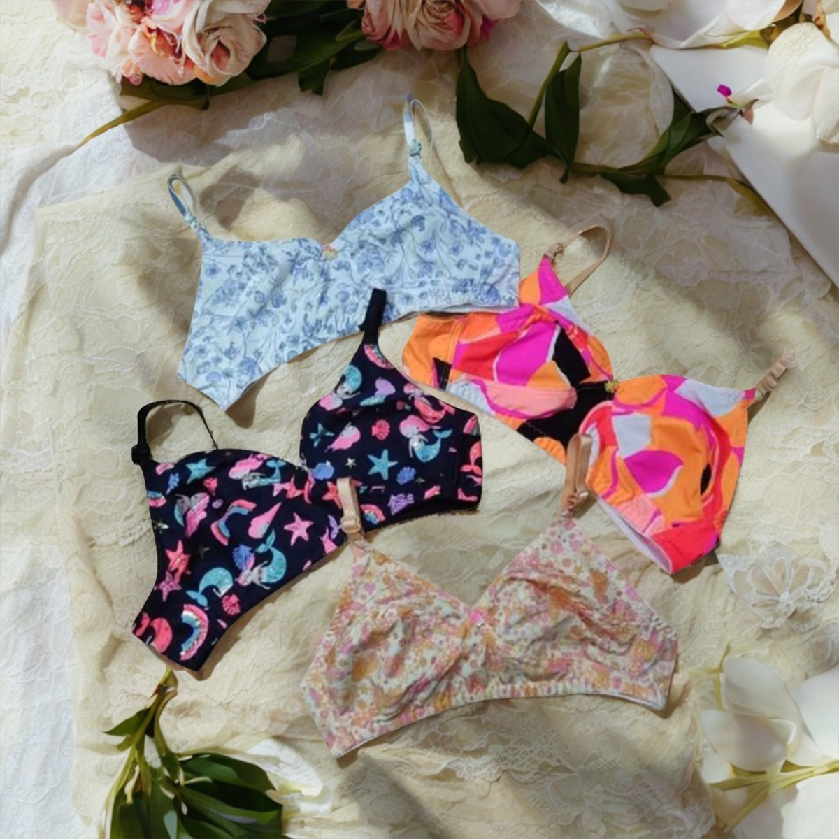 4-Piece Printed Cotton Stretchable Bras for Women - Multi-Color, Stylish Design