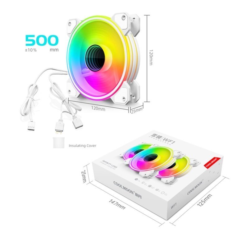 COOLMOON 12cm Infinity Lens Computer Cooling Fan PWM ARGB Chassis Cooling Fan WF1 (Black)/WF1 (White). 