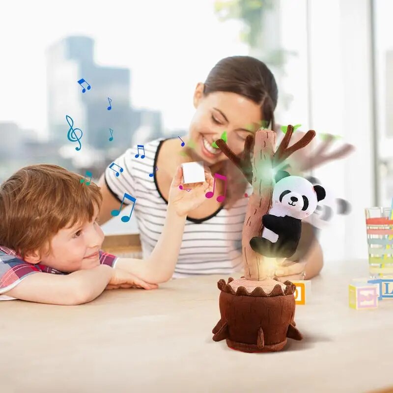Dancing Panda Climbing Tree Toy Speaker Talking Voice Repeat Plush Singing Dancer Cactus Toy Talk Plushie Stuffed Kawaii Toys. 