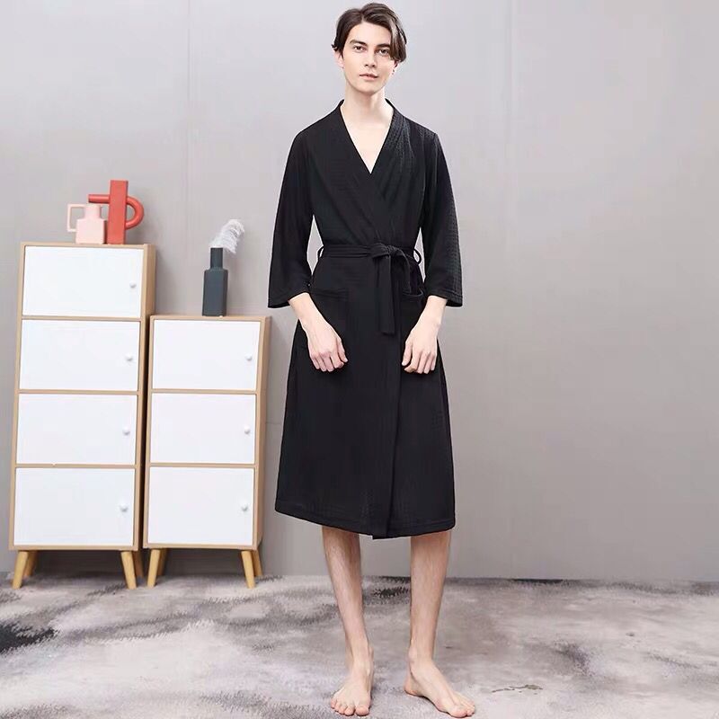 Absorbent Quick-drying Men Pajamas Spring/Summer Autumn waffle Bathrobe Women's Thin yukata Men and Women Home Clothing Lovers