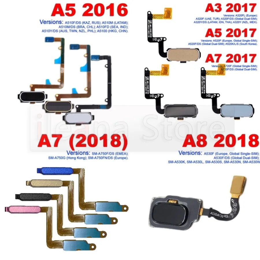 For Samsung Galaxy A3 A5 A7 A8 2016 2017 2018 A520 A710 A720 A750 Original Home Button Touch ID Fingerprint Sensor Flex Cable