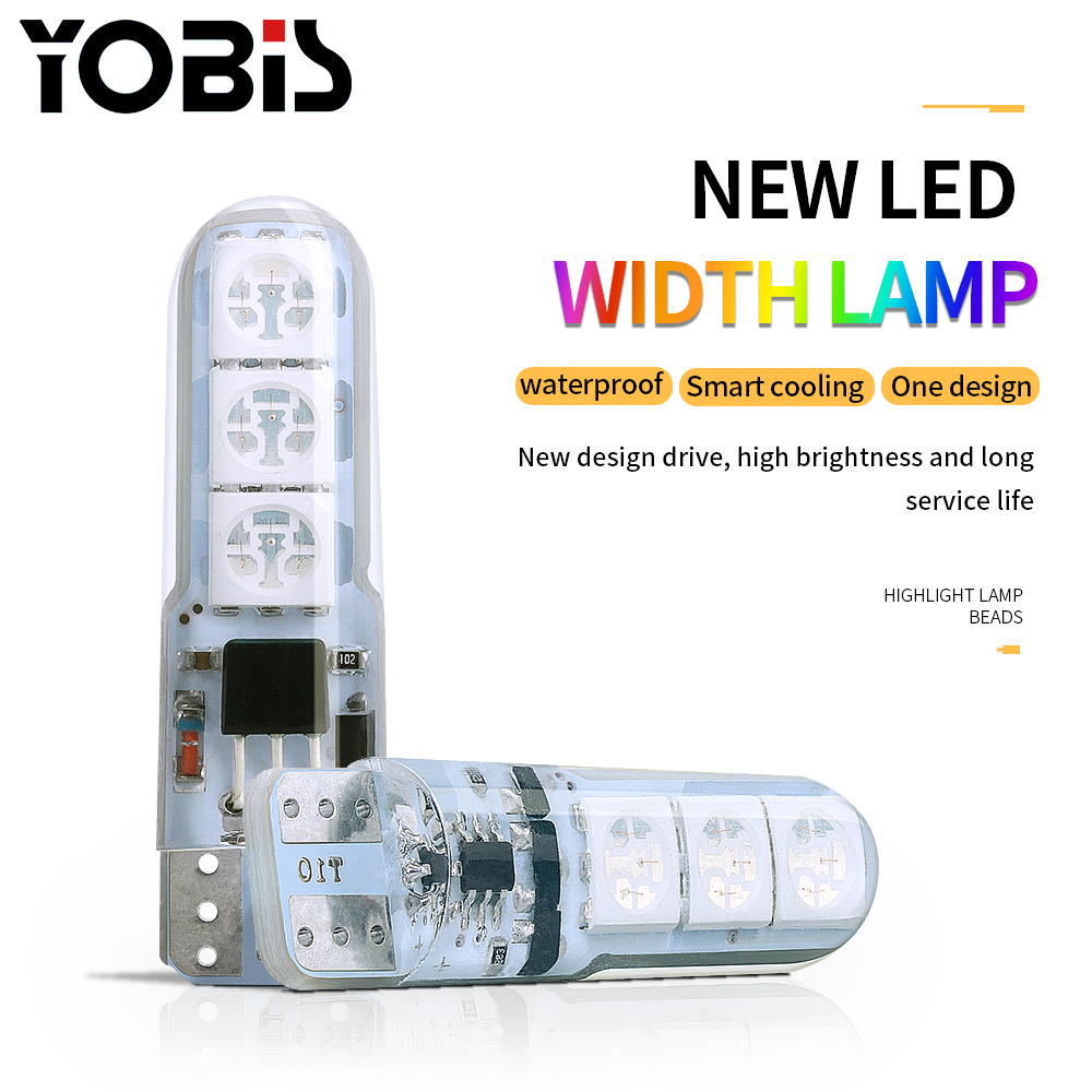 T10 LED Parking Light Bulbs for Motorcycle & Car 2PCS RGB  W5W 5050SMD Multi-Color Remote Control Bulb (16 Colors) 12V Waterproof Wedge Light for Bikes, License Plate, Dome Light (with 24-Key Remote). 