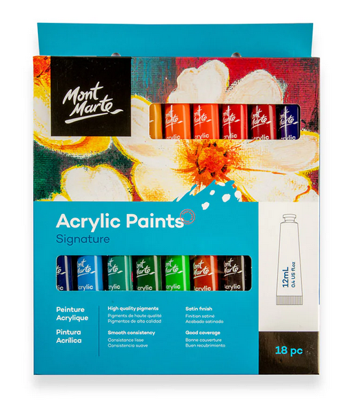Mont Marte Acrylic Paint Set – 18 Colors | 12ml Tubes