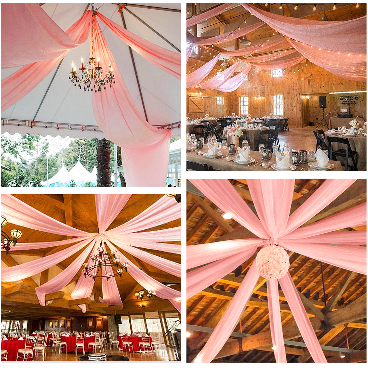 6 Panels Chiffon Ceiling Drapes Long Vaulted Draping Fabric DIY Wedding Drapes Curtains (5ftx10ft/5ftx20ft ). 