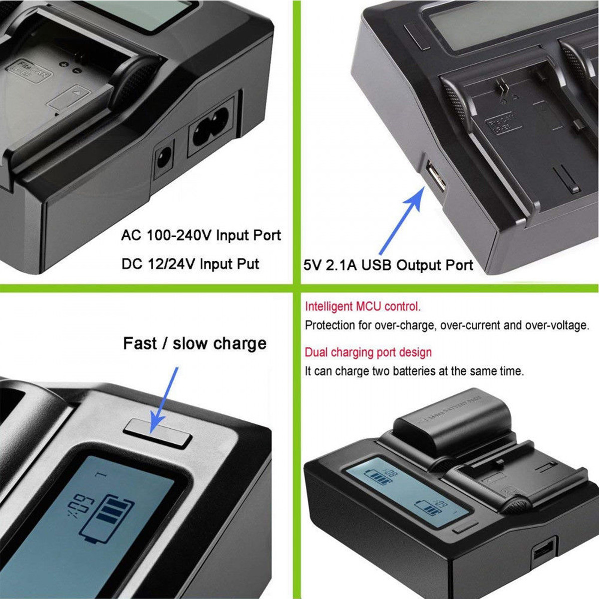 Battery Charger for Panasonic HC-X1000EE, HC-X1000GC, HDC-Z10000GC, NV-GS1, NV-GS3, NV-GS4, NV-GS5, NV-GS11, NV-GS15 Camcorder. 