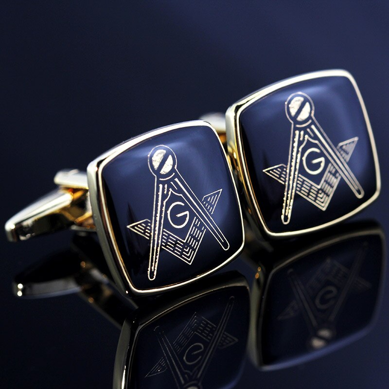 【happy one】MeMolissa Vintage Masonic Cufflinks Classic Square Cufflinks Gold with Black Personality Men's Shirt Gifts for Men. 
