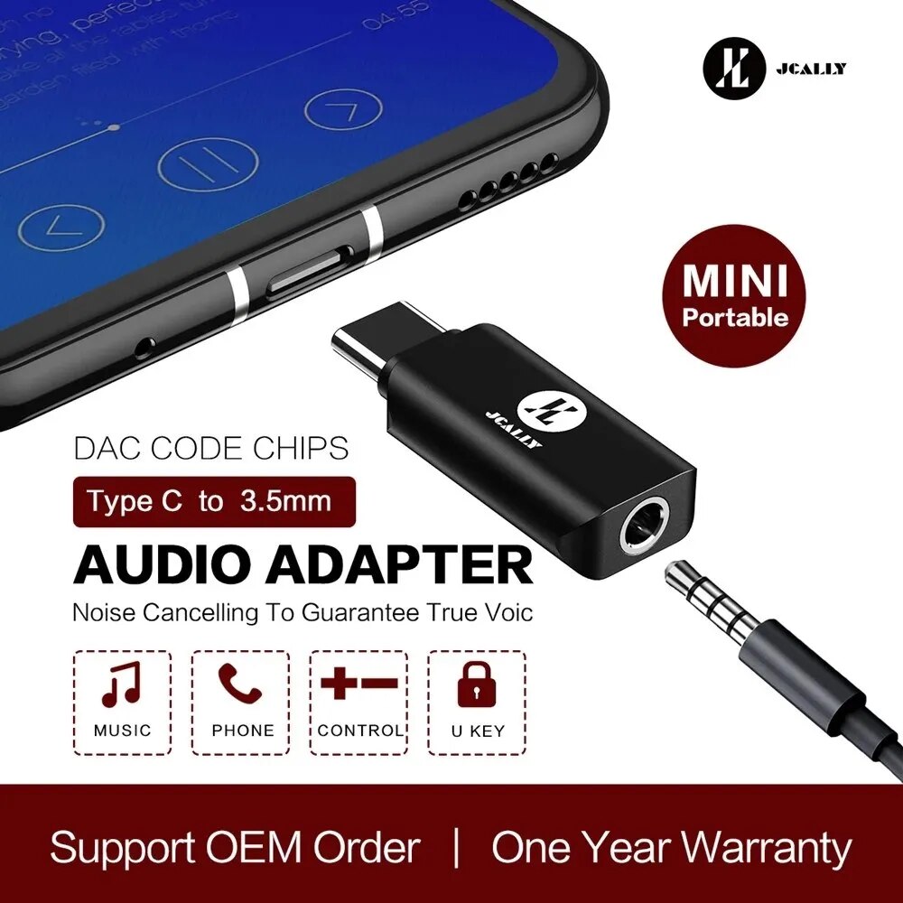 JCALLY JA02 Type-c to 3.5mm digital audio DAC decoder mobile phone adapter TYPE C to 3.5mm for phone Huawei Meizu Xiaomi. 