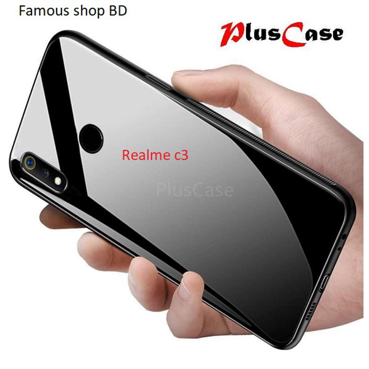 Realme C3 Case Tempered Glass Case with Soft Frame Shockproof Back Cover