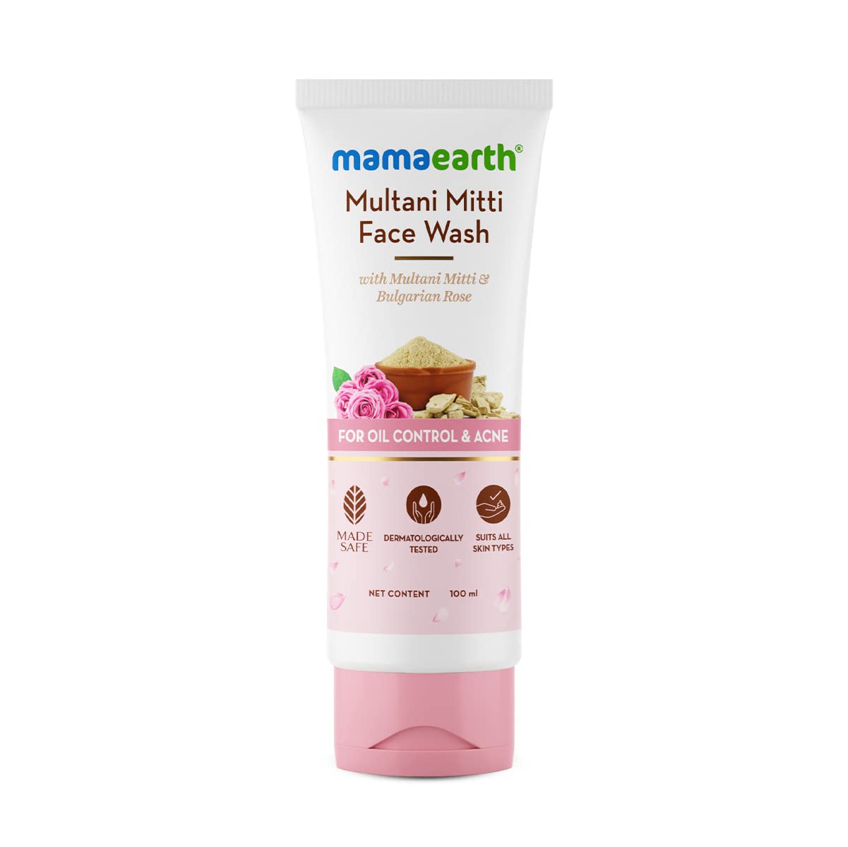 Mamaearth Multani Mitti Face Wash with Multani Mitti & Bulgarian Rose For Oil Control & Acne - 100 ml. 