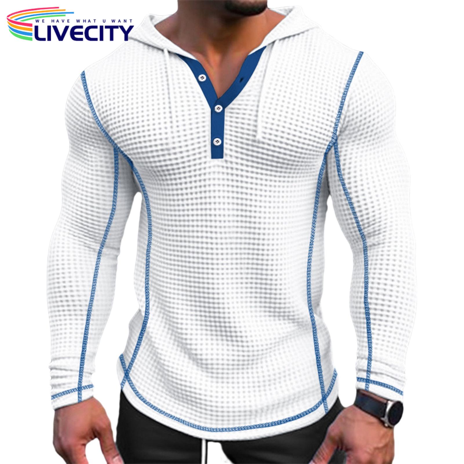Men Polyester Hoodie Stylish Men's Waffle Cotton Hoodie Slim Fit Comfortable Long Sleeve Pullover Breathable Waffle Fabric Sweatshirt
