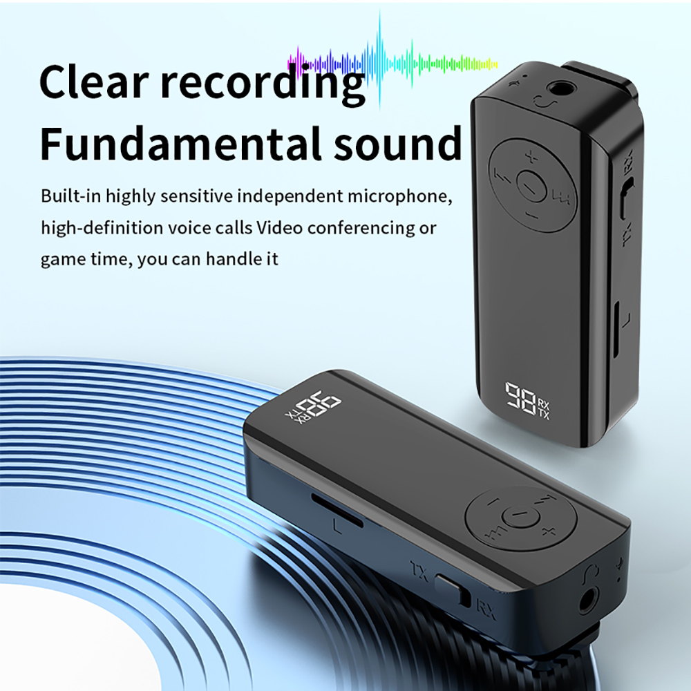 LED Display 2 in 1 Bluetooth Wireless Adapter BT 5.3 Receiver Transmitter RX TX With TF Card Stereo 3.5mm AUX Audio Player. 
