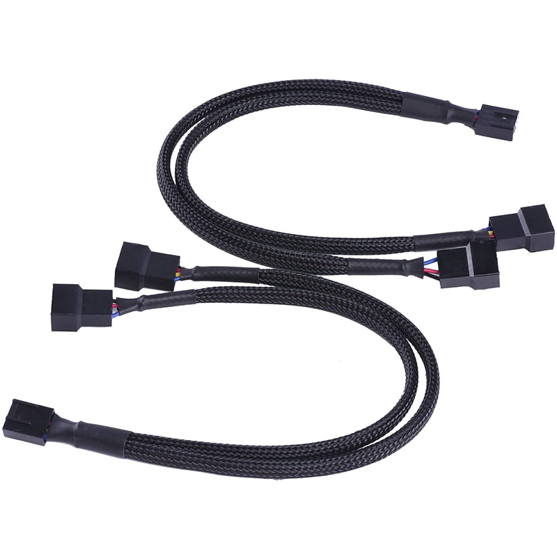 4 Pack PWM Fan Splitter Cable Y Splitter Computer PC Fan Power Cable 4 Pin 1 to 2 Converter, Black Sleeved Braided. 