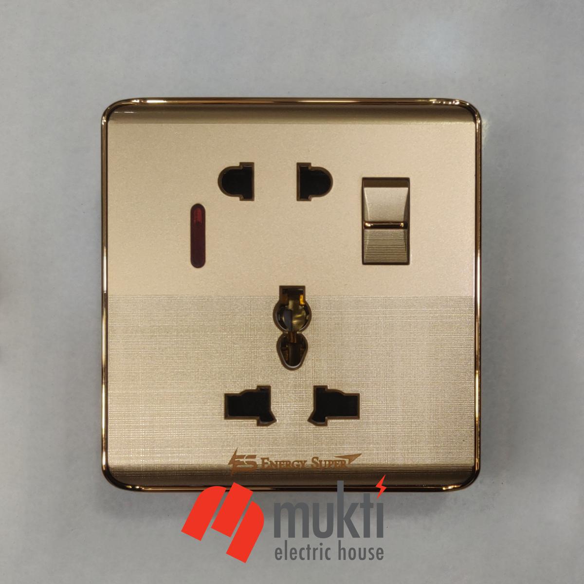 Energy Super Premium Gold Series 13A Five Pin Multi Universal Socket with Switch 5Pin Two Pin and Three Pin