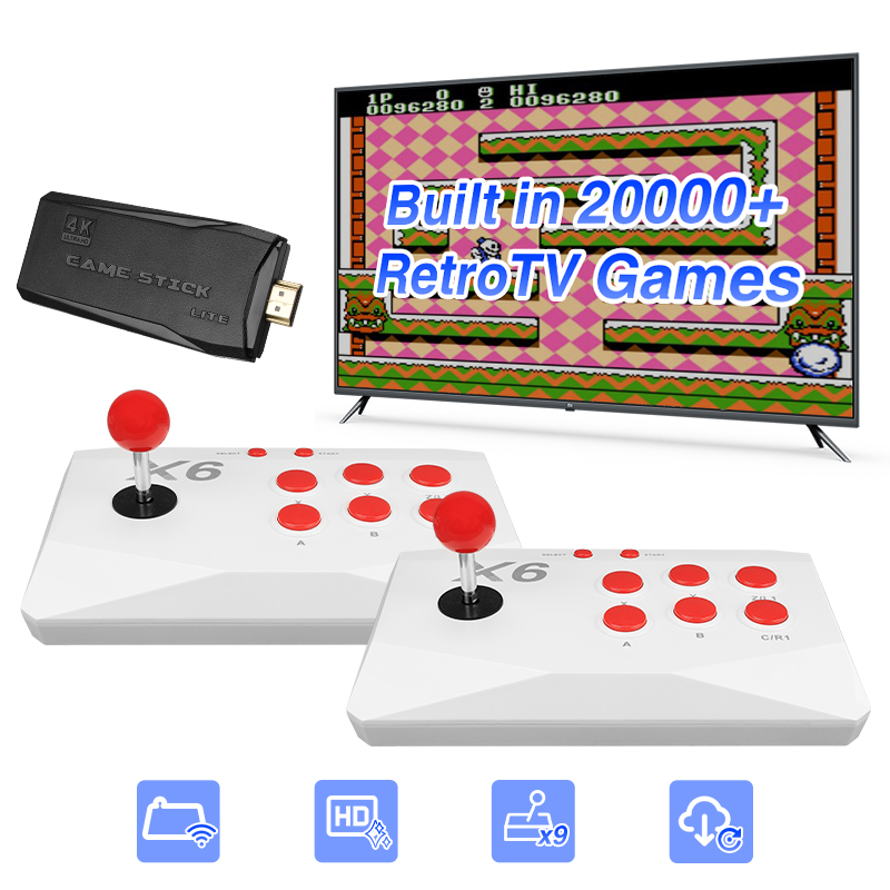 Arcade Video Game Console with Double Arcade Joysitck HD TV 4K Game Stick Lite 64G Built-in 20000+ Games For ATARI/GBA/PS1
