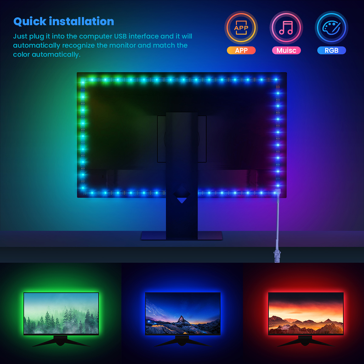 Immersive PC Background RGBIC LED Strips Monitor Screen Color ,USB Sync Box Compatible for Win PC, Ambient Lighting. 