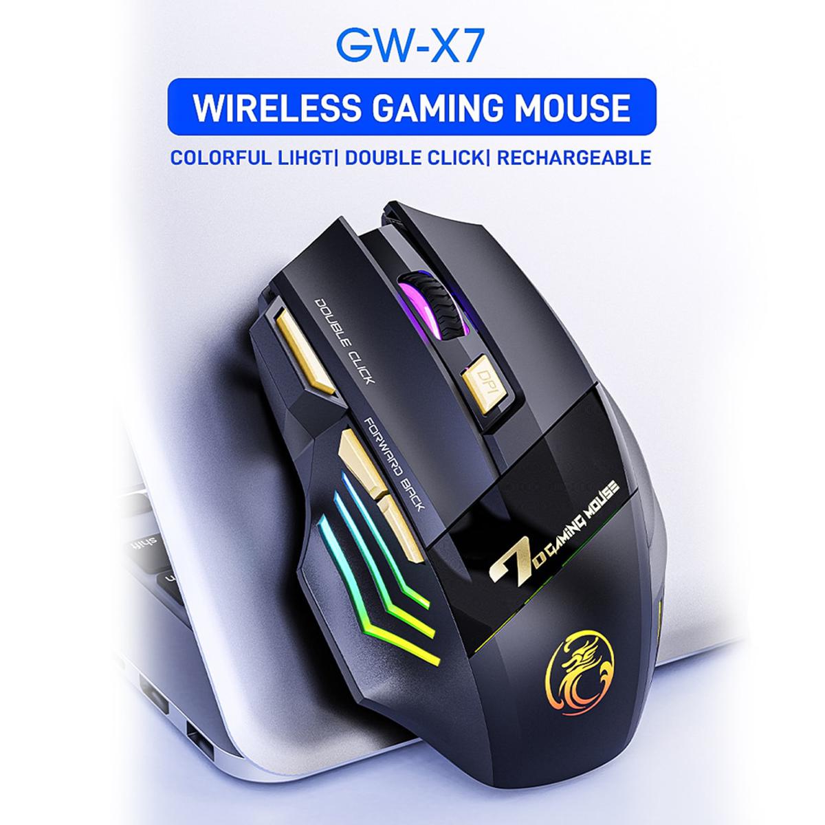 Mute Ergonomic Gaming Mouse Imice GW-X7 7 Buttons Rechargeable RGB Wireless Adjustable DPI Ergonomic Gaming Office Mice