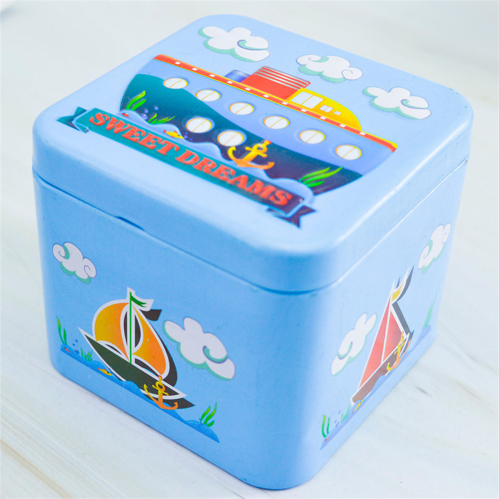 Square shape Cartoon tin box Cute Various colors Miniature design Mini storage can Small size Tin material Colorful jewelry box