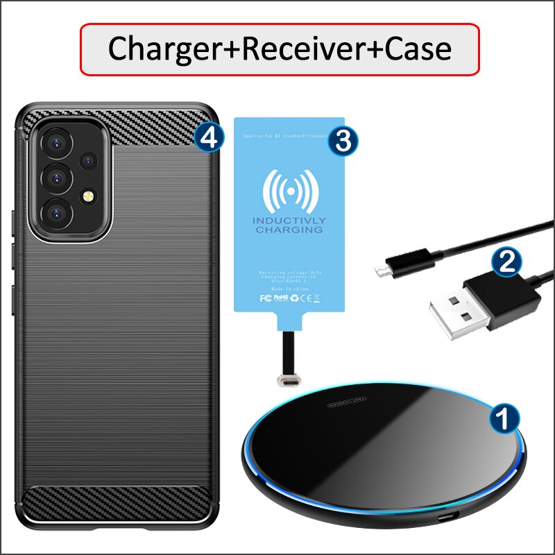 Qi Wireless Charging for Samsung Galaxy A53 5G Wireless Charger+Type-C Charging Receiver Adapter+Soft TPU Case. 