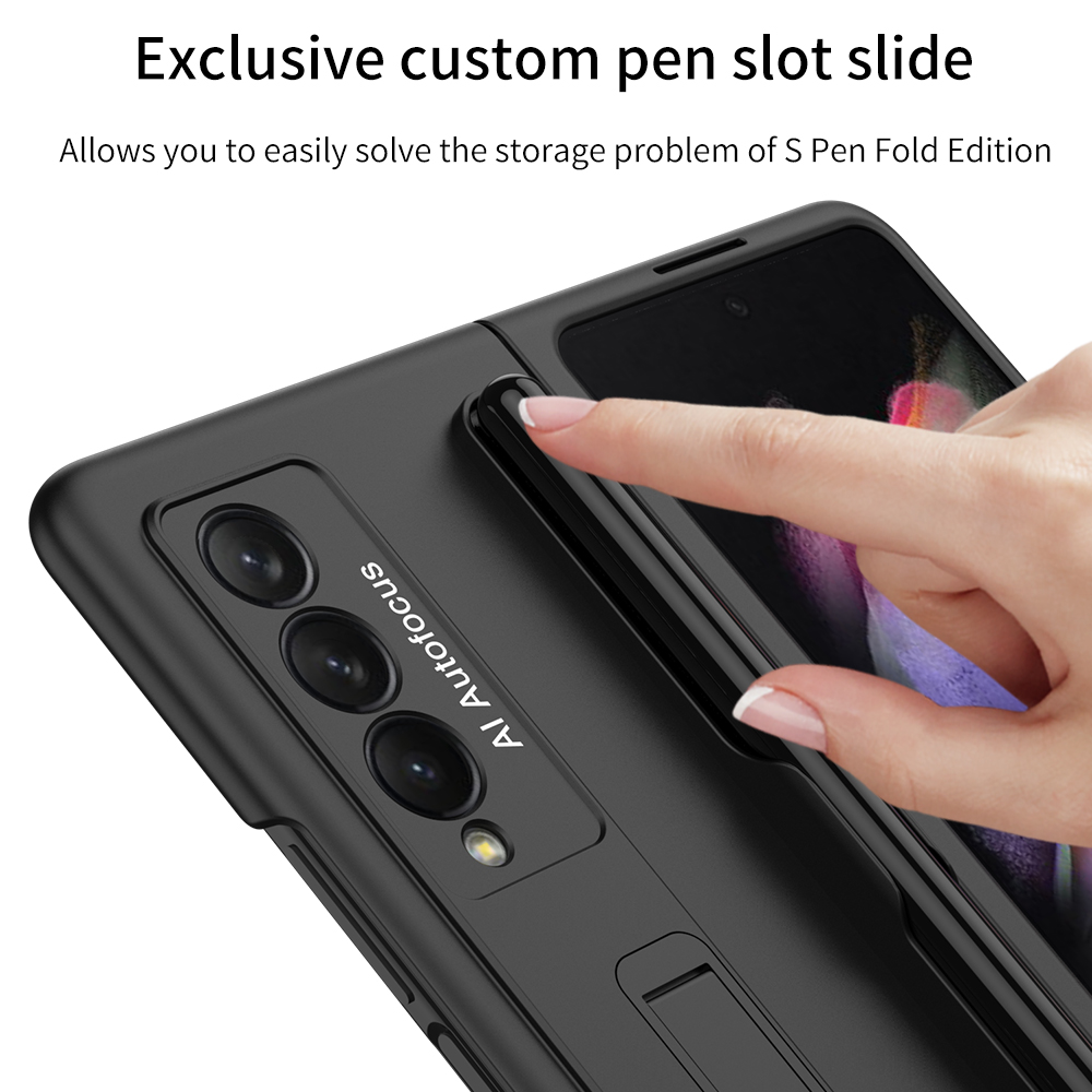 Biruiqu For Samsung Galaxy Z Fold 3 Case with S-Pen Pocket Protective Case with Built-in Magnetic Kickstand PC Shockproof Cover. 