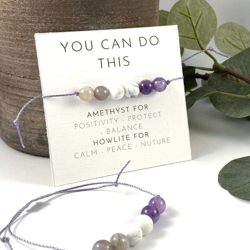 Natural Amethyst Crystal Bracelet Amethyst Howlite Motivating Bracelet Relaxing Jewelry Women Men Healing Crystal Bracelet Gifts