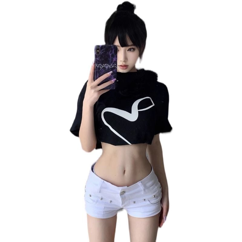 American Hot Girl Low Waist Super Short Shorts Women's Summery2kHot Pants European and American Rivets White Sheath Jeans. 