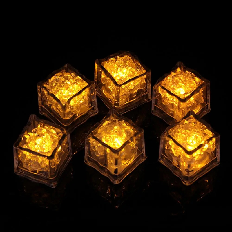 Waterproof LED Ice-Cube Flashing Glow in the Dark Light Up for Bar Club Drinking Party Decoration Plastic Led Ice-Cube Light A 12Piece. 