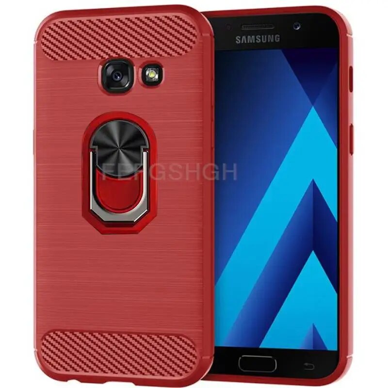 Carbon Fiber Ring Holder Stand Case For Samsung Galaxy A5 A3 A7 2017 SM A320F A520F A720F Silicone Shockproof Protective Cover. 