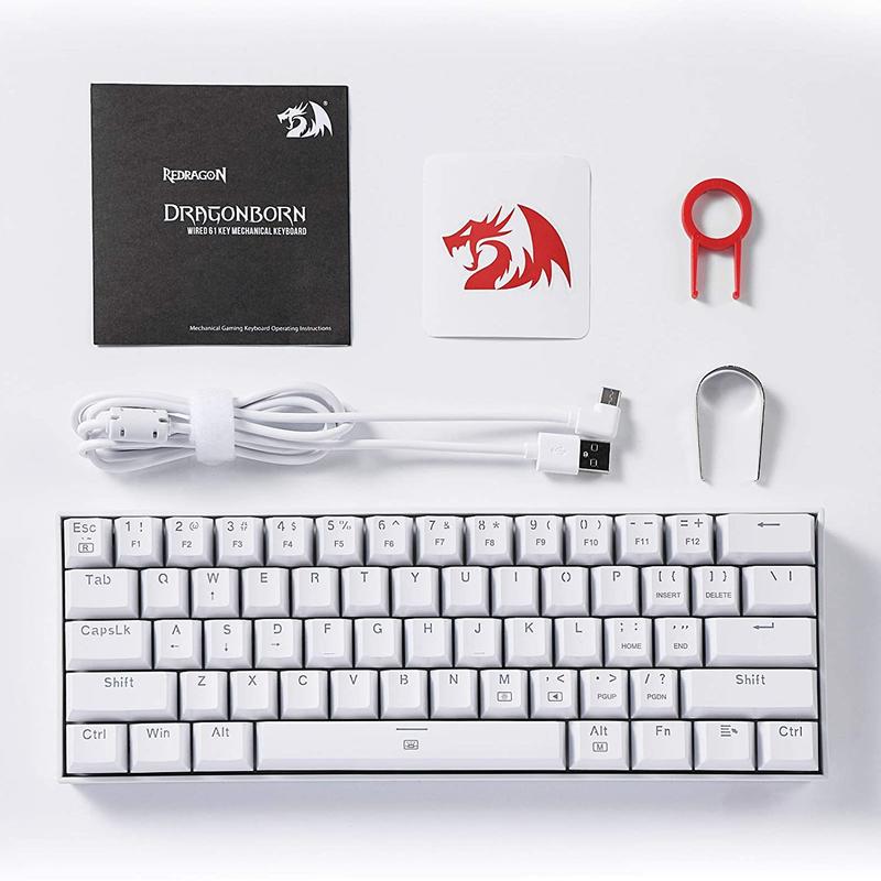 Redragon K630 Dragonborn Hot Swappable 60% Wired Vibrant RGB LED USB Gaming 61 Keys Compact Mechanical Keyboard Pro Software Cus. 