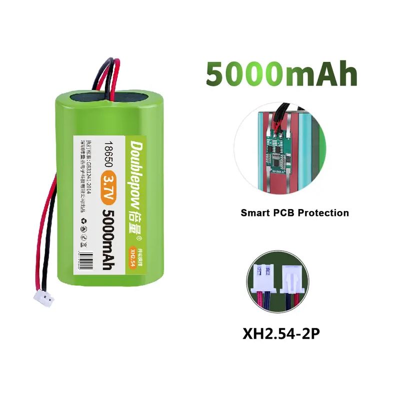 Doublepow PCB Protected 1S2P Lithium-ion  2x18650  3.7V  5000mAh Rechargeable Battery Pack with Full Charge Indicator USB Charging Cable Kit - 1 Piece. 