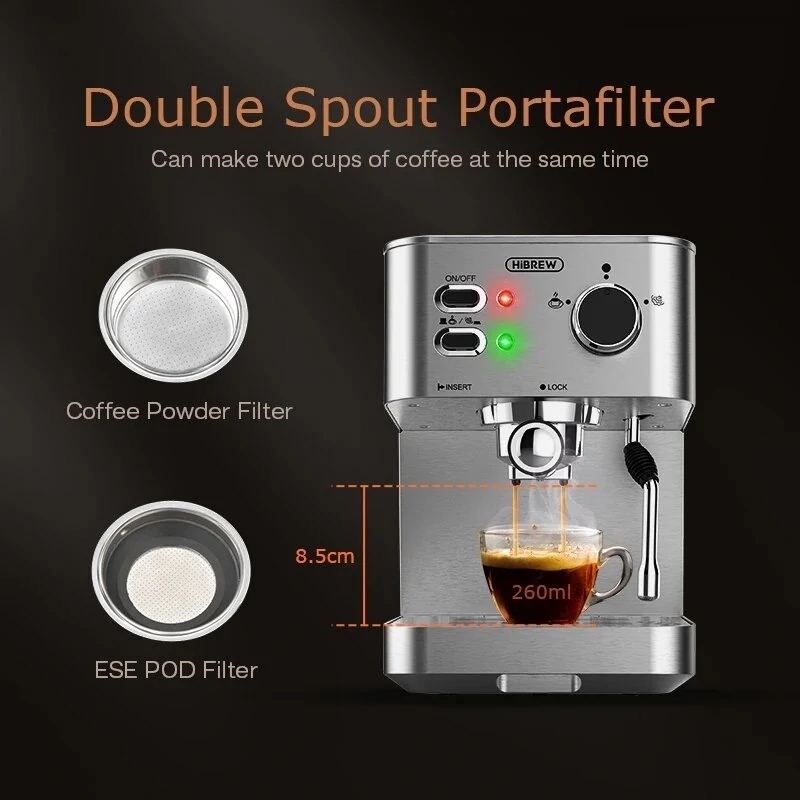 HiBREW H10 20Bar Powder/Pod dual-use Coffee Espresso Maker Espresso Coffee Machine Semi Automatic Pur. 