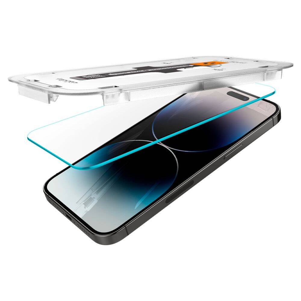 Spigen Tempered Glass Screen Protector [GlasTR EZ FIT] designed Easy Stick Box Full Screen HD Tempered Glass Screen Protector For iPhone 15 Pro Max/ 15 Pro / 15 / 14 Pro Max / 14 Pro /1 4 Plus /14/13 Pro Max/13 Pro/13. 