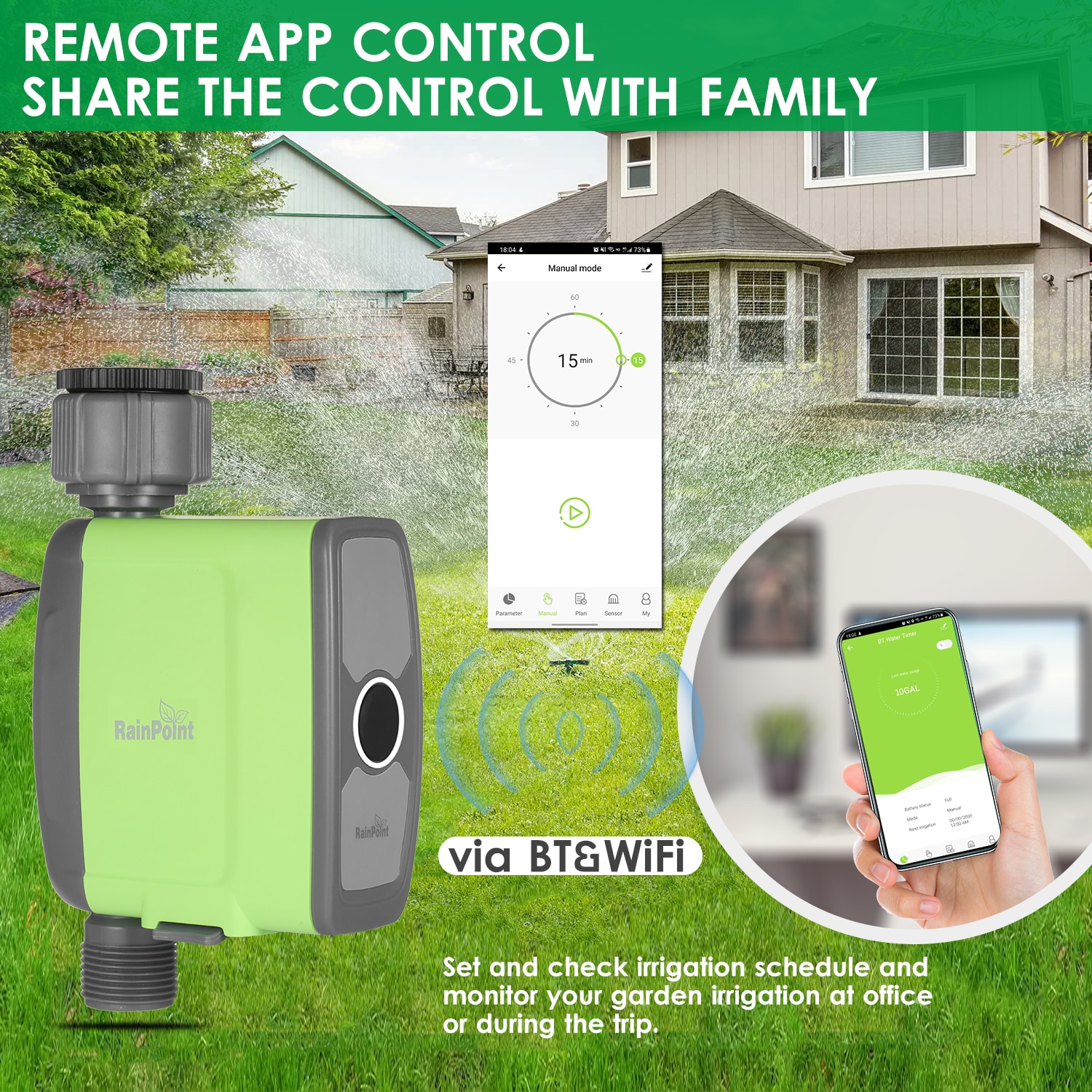 Programmable BT WiFi Water Timer Hose Faucet Timer Outdoor  Operated Water Flow Meter Automatic Watering Sprinkler System. 