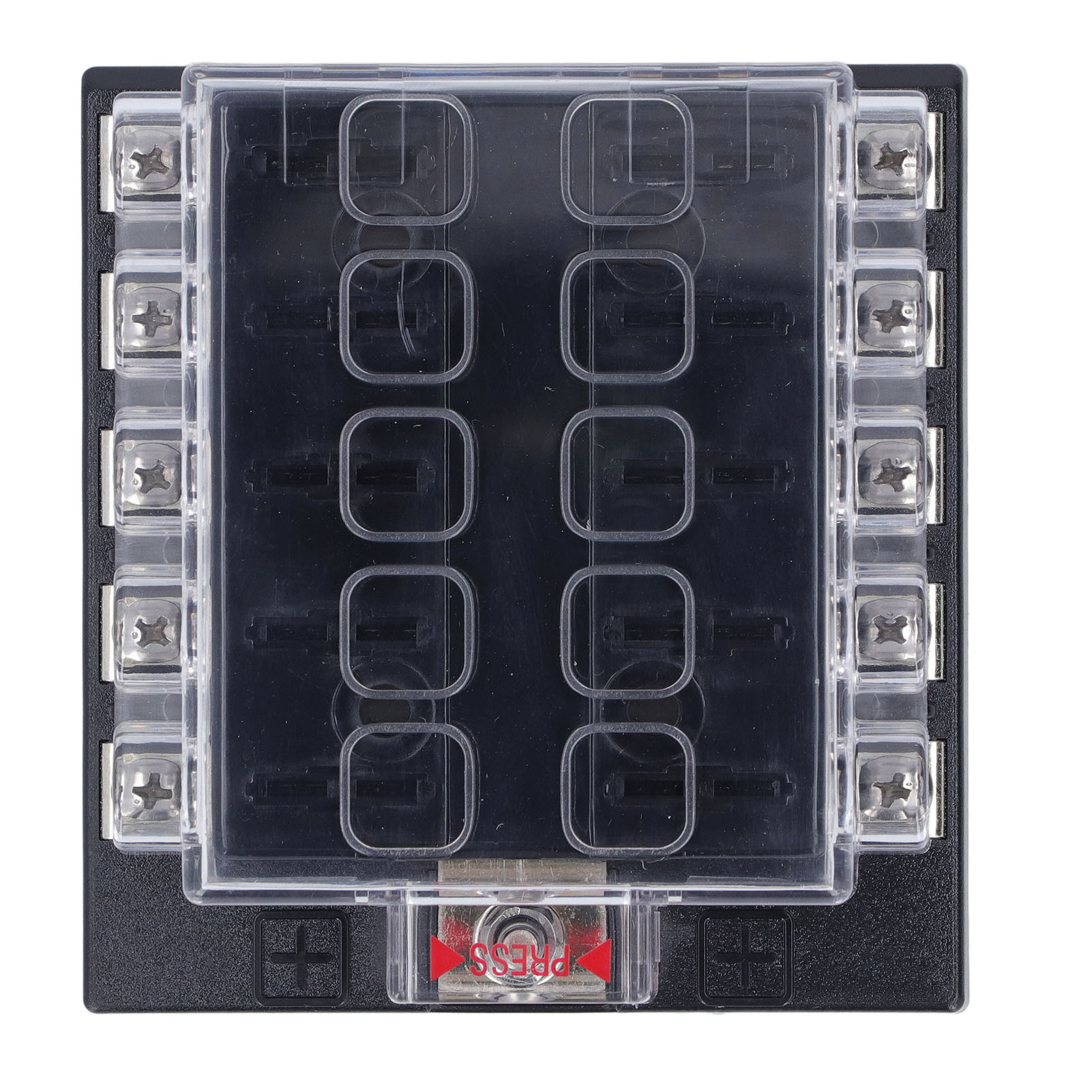 Automotive Fuse Box, 12-36VDC Flame Retardant ABS 10 Way Fuse Block with Sticker Labels for Medium Insert Fuses. 