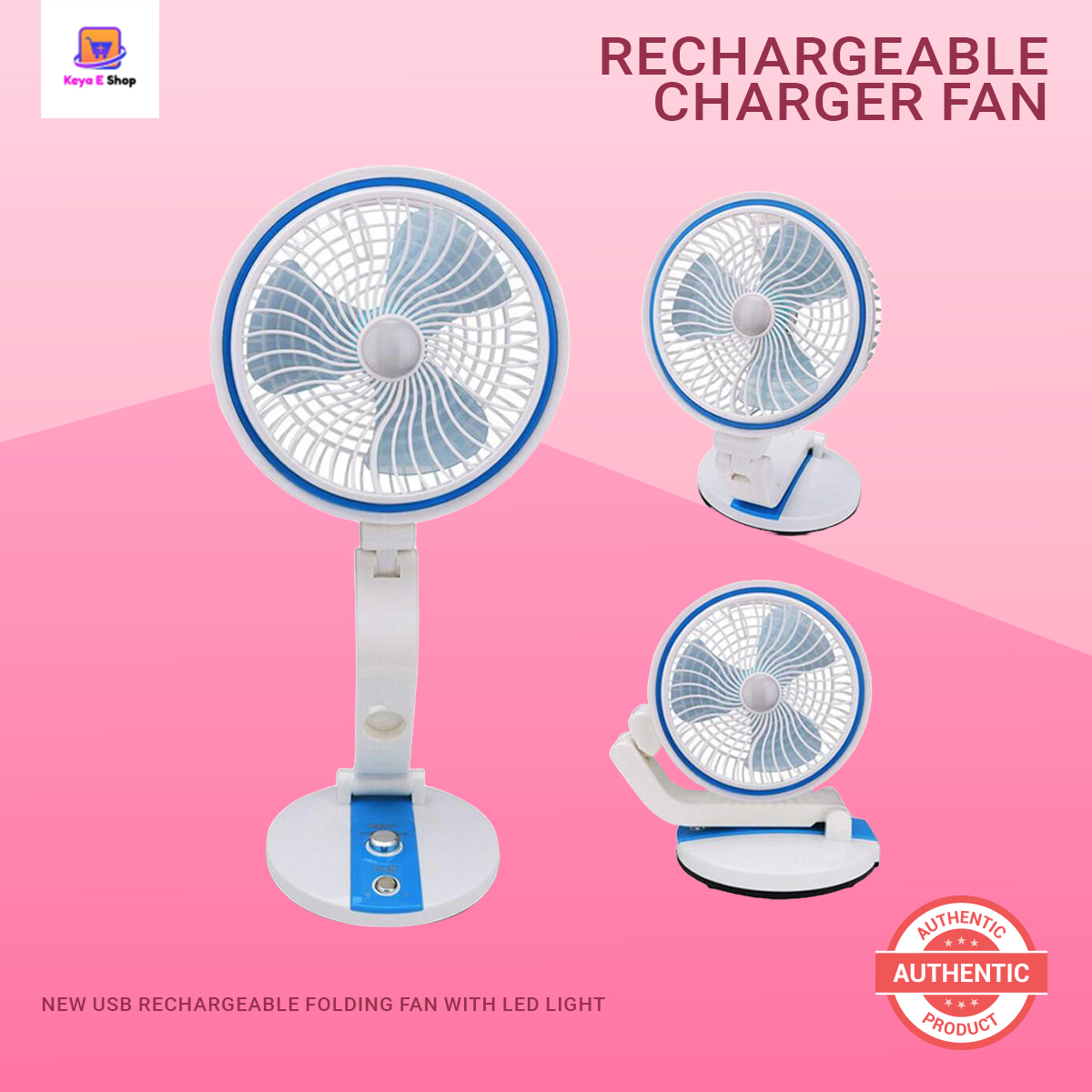 New USB Rechargeable Folding  Fan With LED Light. 