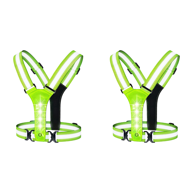 2X LED Reflective Running Vest,Adjustable Elastic Running Safety Gear LED Light Up Vest Perfect for Running,Walking