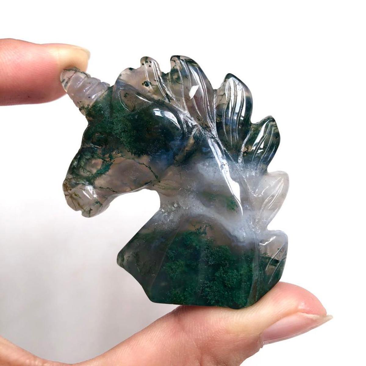 【VisioN Shop】Natural sgate Unicorn Carving Horse head Skulls Figurin